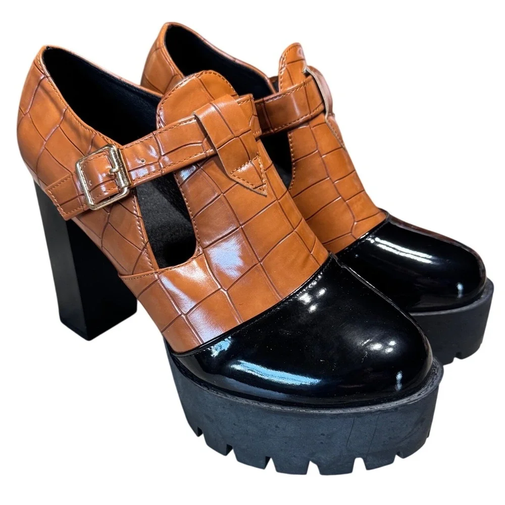 Y2K Chunky Platform Mary Jane Heels Womens EU 41 US 10 Croc Lug Sole Goth Grunge